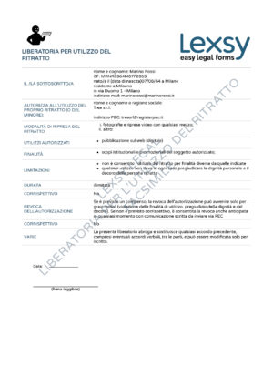 Lexsy - Documentazione Legale Semplificata - liberatoria ritratto